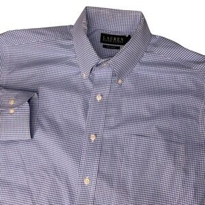 Lauren Ralph Lauren‎ Button Down Men 16.5 32/33 Blue Gingham Non Iron Cotton L/S